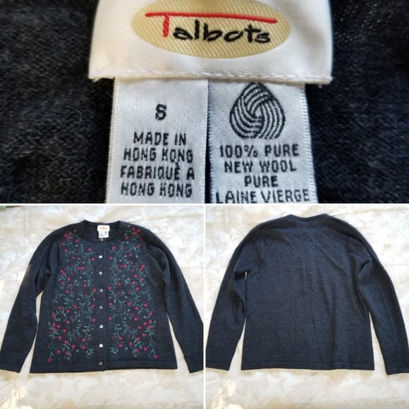 Vintage 90s 100% wool knit button up cardigan sweater with floral embroi… - Picture 4 of 4